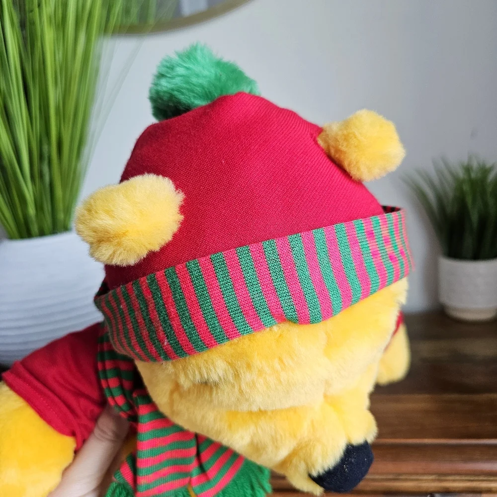 Vintage Disney Winnie the Pooh Plush 14” Mattel Arcotoys Holiday Scarf Red Shirt